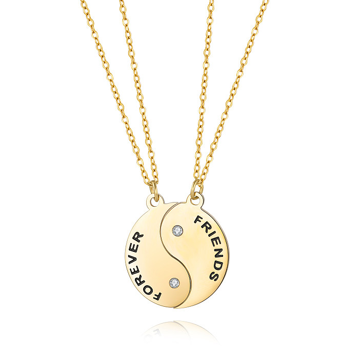 Retro Simple Style Letter Stainless Steel  Plating Inlay Zircon Gold Plated Necklace