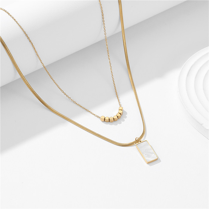 Simple Style Rectangle Stainless Steel Copper Plating Inlay Shell 18K Gold Plated Layered Necklaces