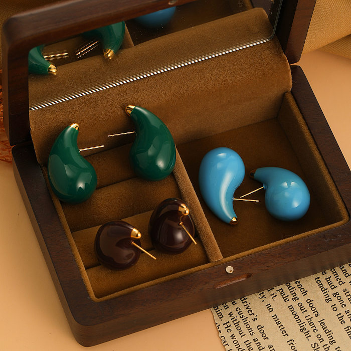 1 par de brincos de orelha geométricos estilo vintage elegante cor sólida epóxi de aço inoxidável