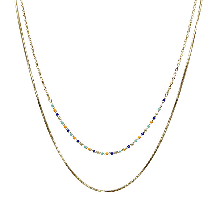 Elegante, schlichte, farbenfrohe, mehrschichtige Halsketten aus Edelstahl mit Perlenbeschichtung und vergoldeter Schichtung