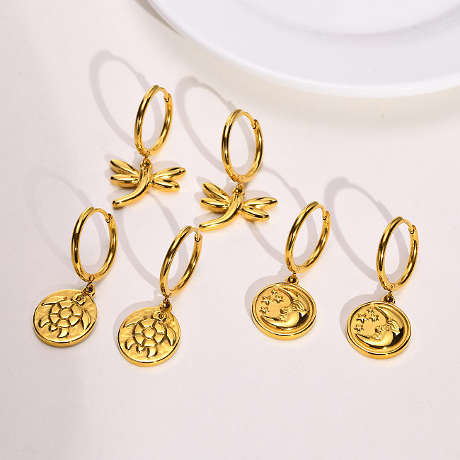 Simple Style Tortoise Round Dragonfly Stainless Steel  Plating Drop Earrings 1 Pair