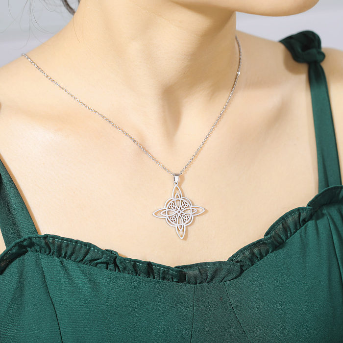 Estilo coreano entrega de uma peça personalizado bruxa dupla camada celta triângulo pingente 304 colar de aço inoxidável
