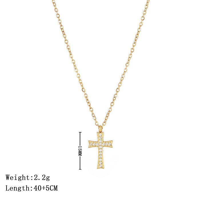 Elegant Streetwear Cross Stainless Steel Plating Inlay Zircon Pendant Necklace