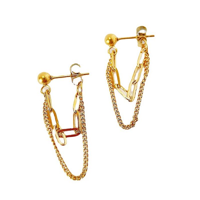 1 paire de boucles d'oreilles pendantes en acier inoxydable plaqué or, chaîne plaquée de couleur unie