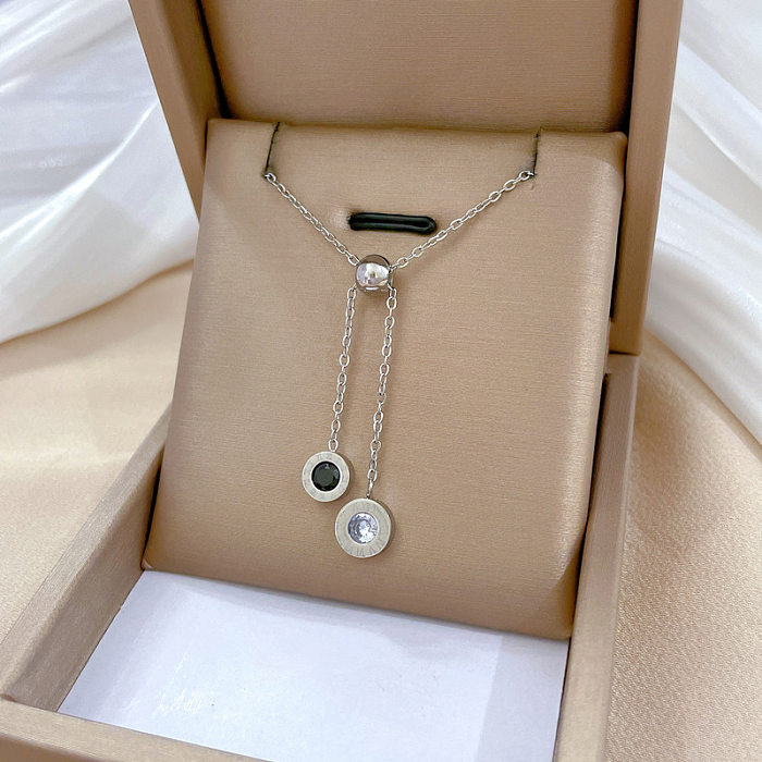 Collar redondo de diamantes de imitación con incrustaciones de revestimiento de acero inoxidable de estilo simple