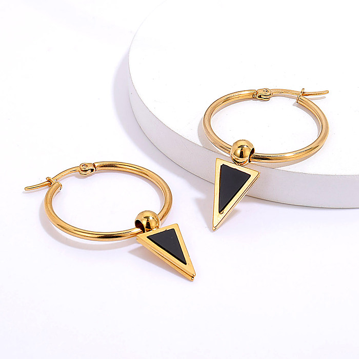 Pendientes colgantes de acero inoxidable con forma de triángulo a la moda, pendientes de acero inoxidable chapados en oro, 1 par