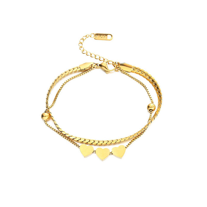 Elegant Simple Style Heart Shape Titanium Steel Plating 18K Gold Plated Bracelets