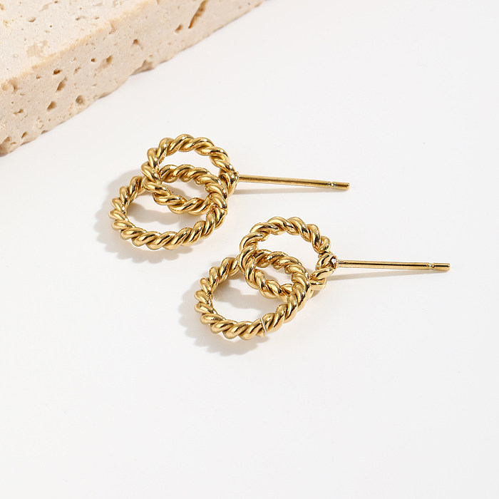 1 Pair Simple Style Round Twist Stainless Steel  Plating 14K Gold Plated Drop Earrings