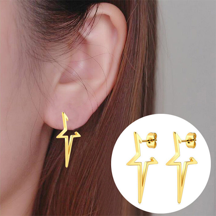 1 paire de clous d'oreilles pentagramme plaqués en acier inoxydable, à la mode