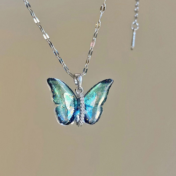 Modern Style Butterfly Alloy Stainless Steel Plating Pendant Necklace