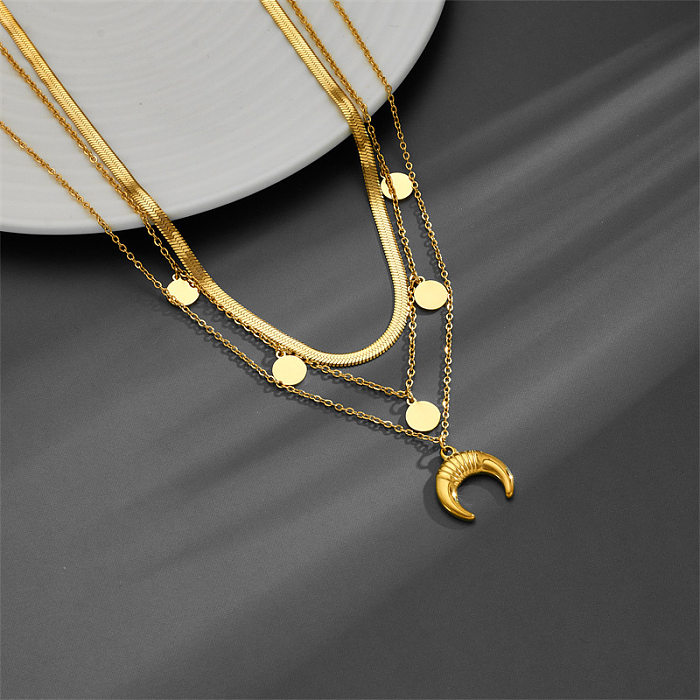 Elegant Modern Style Round Moon Stainless Steel Plating Layered Necklaces