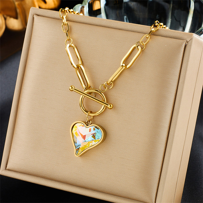 Französischer Streetwear-Stil, Herzform, Edelstahl mit Knebelbeschichtung, 18 Karat vergoldet, Anhänger-Halskette