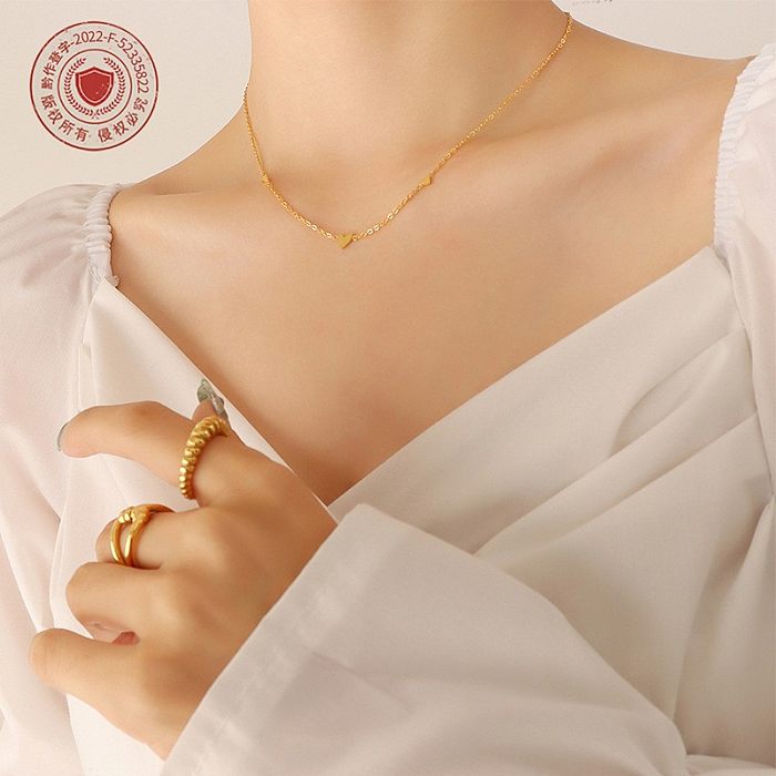 Collier minimaliste en forme de petit cœur, exquis, assorti avec tout, Design de Niche, en acier inoxydable plaqué or, pour clavicule, P647