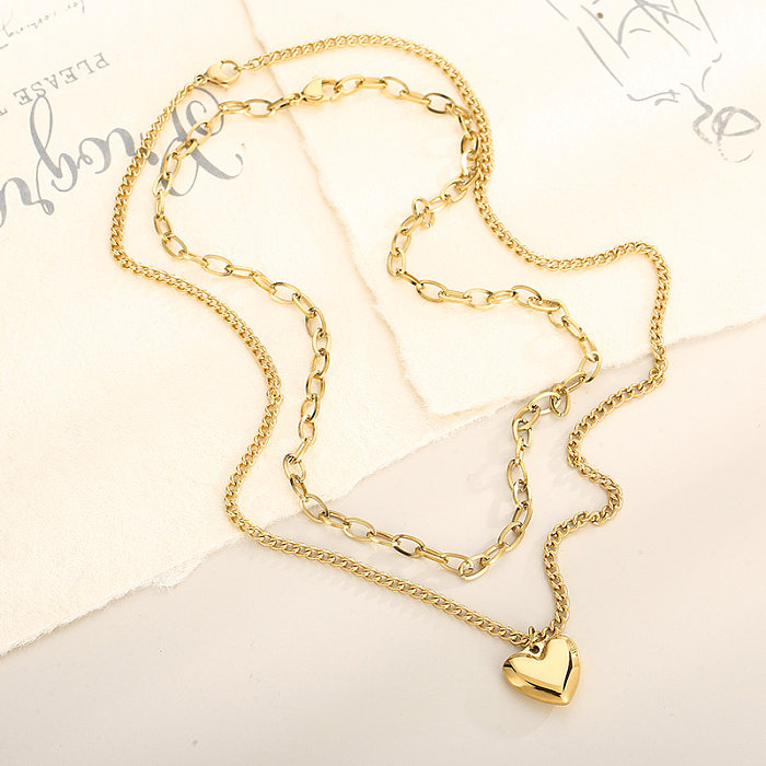Casual Modern Style Heart Shape Stainless Steel  Stainless Steel Plating 18K Gold Plated Layered Necklaces