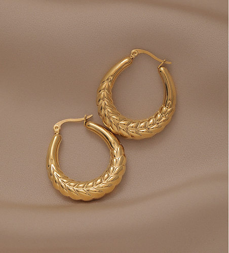 1 paire de boucles d'oreilles pendantes en acier inoxydable plaqué or, Style Simple, Style classique, placage torsadé