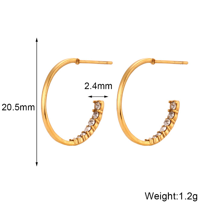 1 Pair Simple Style C Shape Stainless Steel  Plating Inlay Rhinestones 18K Gold Plated Ear Studs