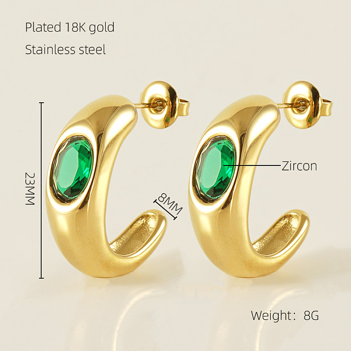 1 Pair Elegant Simple Style C Shape Stainless Steel  Plating Inlay Zircon 18K Gold Plated Ear Studs