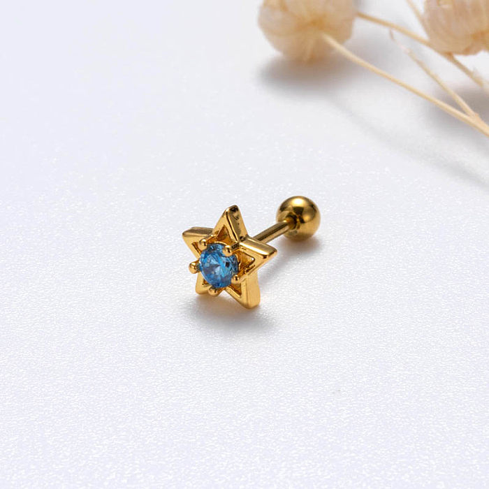 1 peça doce estilo simples flor aranha borboleta chapeamento incrustação de aço inoxidável zircão 18K brincos de cartilagem banhados a ouro
