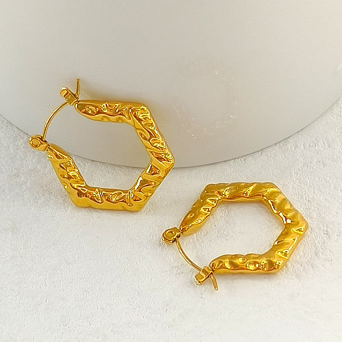 1 paire de boucles d'oreilles rétro hexagonales plaquées en acier inoxydable