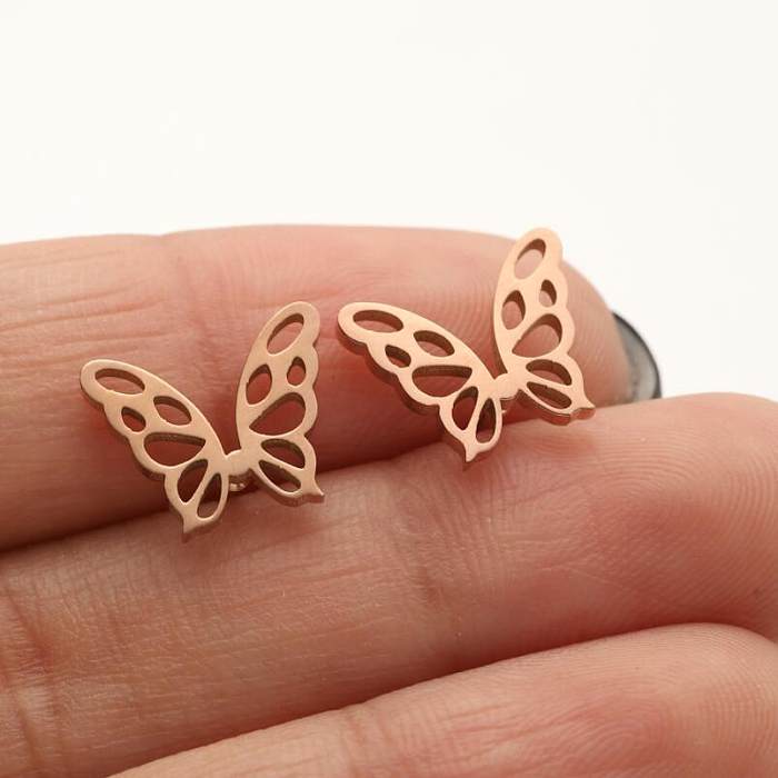 1 Pair Simple Style Butterfly Plating Hollow Out Stainless Steel  Ear Studs