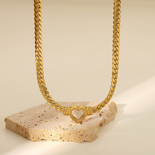 New Trend Hollow Heart Stainless Steel  Cuban Chain Heart Necklace