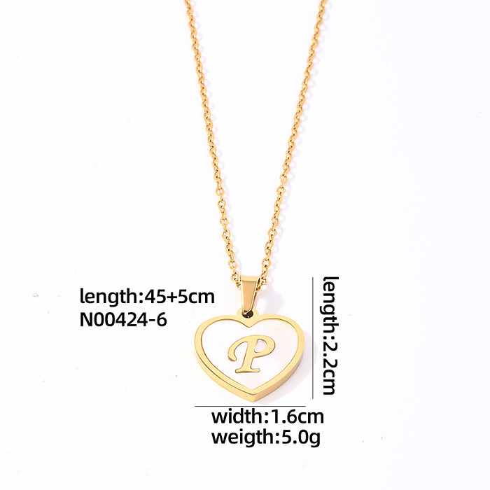 Casual Simple Style Letter Heart Shape Stainless Steel  Gold Plated Shell Pendant Necklace In Bulk