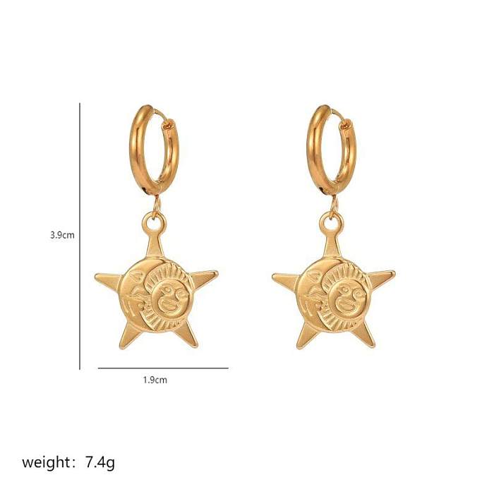 1 Pair Elegant Lady Sun Moon Smiley Face Polishing Plating Stainless Steel  18K Gold Plated Drop Earrings