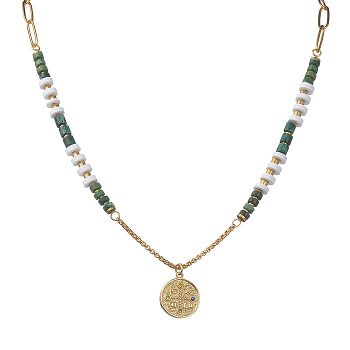 Mode-Kreis-Halskette mit Anhänger aus Edelstahl, gummiert, Inlay, künstliche Edelsteine, 1 Stück