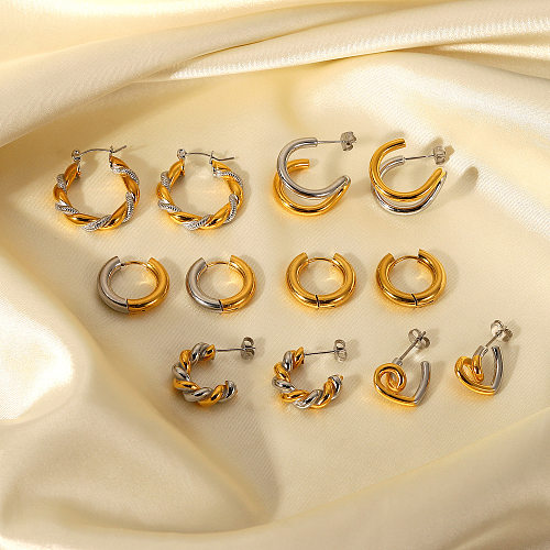 Modische geometrische Übergabe-Ohrringe aus 18 Karat vergoldetem Edelstahl in Gold und Silber