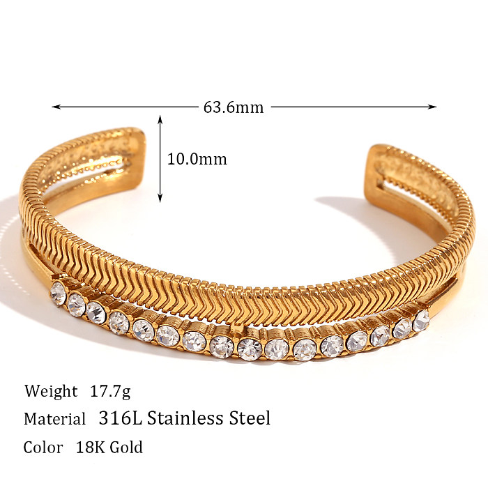 Estilo básico simples estilo clássico cor sólida aço inoxidável 18K banhado a ouro strass pulseiras a granel