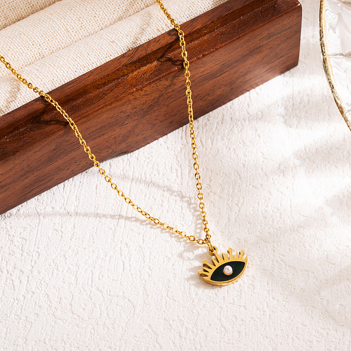 Estilo moderno olho do diabo esmalte de aço inoxidável tridimensional colar com pingente banhado a ouro 18K
