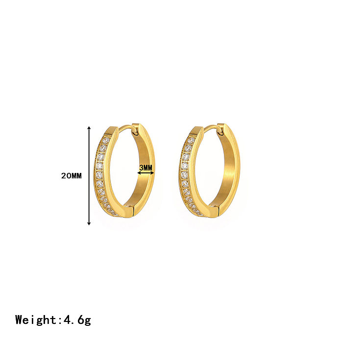 1 Pair Simple Style Classic Style Round Plating Inlay Stainless Steel  Zircon White Gold Plated Gold Plated Earrings