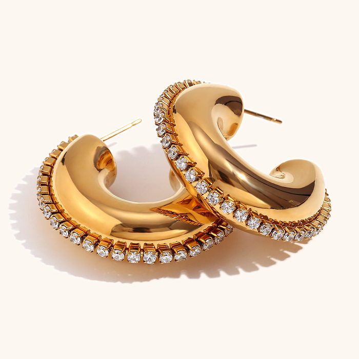 1 Paar Damen-Ohrringe mit geometrischer Beschichtung und Inlay aus Edelstahl mit Zirkon