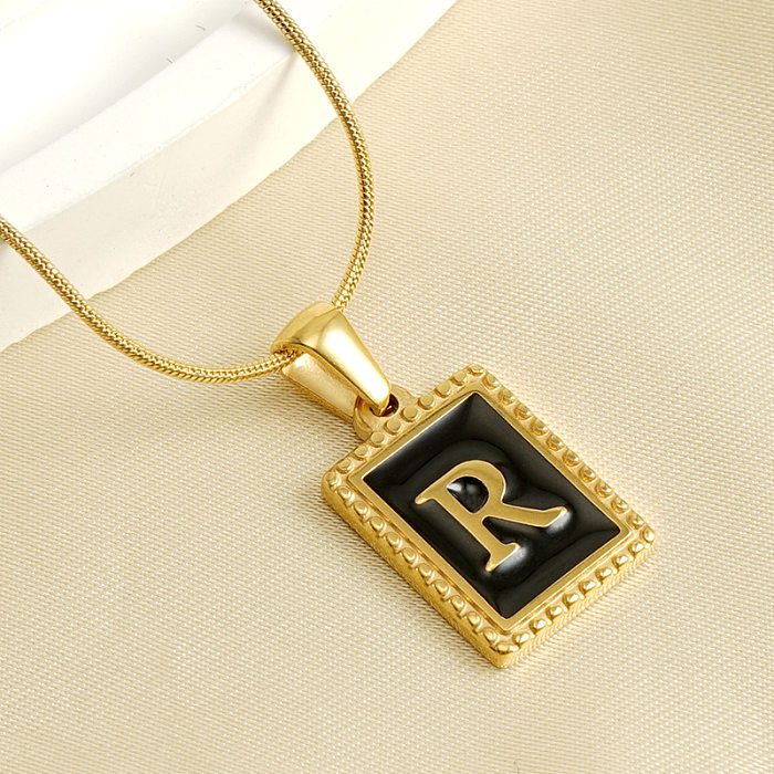 Retro-Buchstaben-Emaille-Anhänger-Halskette aus Edelstahl, 1 Stück