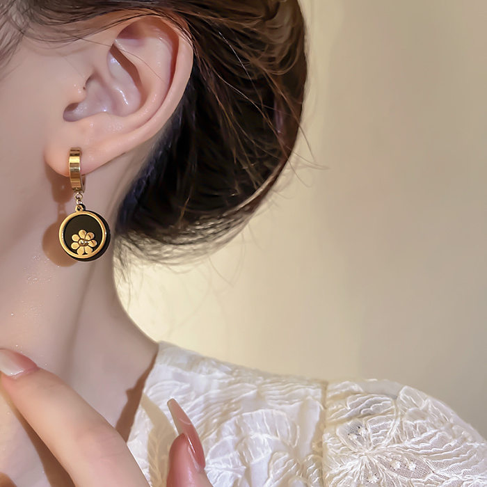 1 Paar Patchwork-Ohrringe aus Edelstahl im klassischen Stil mit Blumenmuster