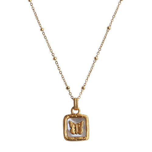 Fashion Butterfly Stainless Steel Inlay Shell Pendant Necklace 1 Piece