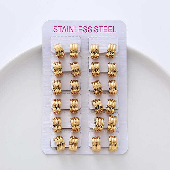 12 pares de brincos de argola redondos de aço inoxidável estilo simples