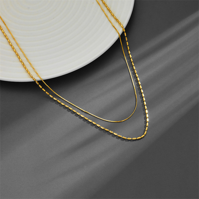 IG Style Simple Style Grain Of Rice Solid Color Stainless Steel Plating 18K Gold Plated Layered Necklaces