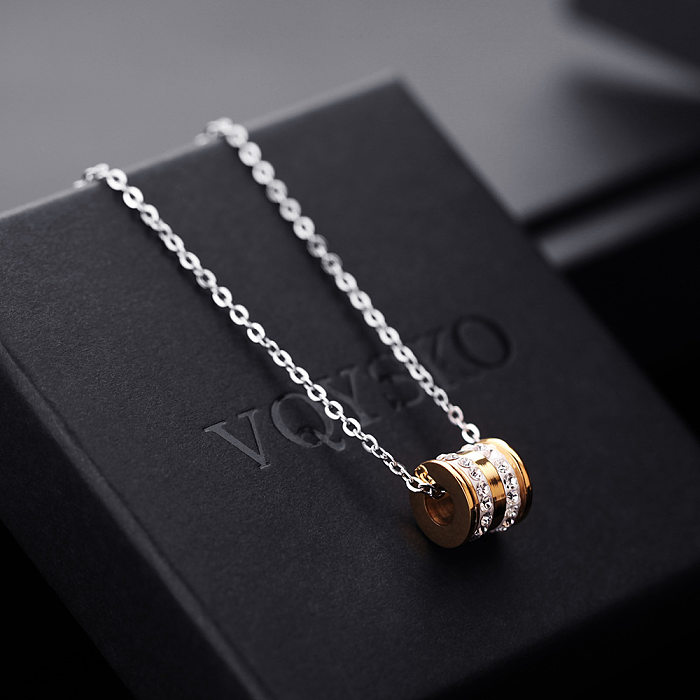 1 Piece Simple Style Round Stainless Steel Inlay Zircon Pendant Necklace