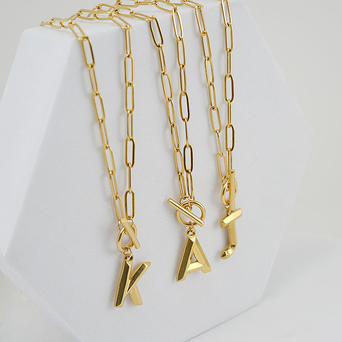 Fashion Letter Stainless Steel Pendant Necklace Polishing Gold Plated Stainless Steel  Necklaces