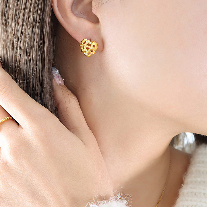 1 Pair Casual Modern Style Classic Style Heart Shape Plating Stainless Steel  14K Gold Plated Ear Studs