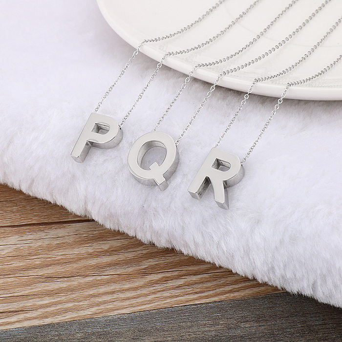 Fashion Glossy 26 Letters Stainless Steel  Necklace Wholesale jewelry