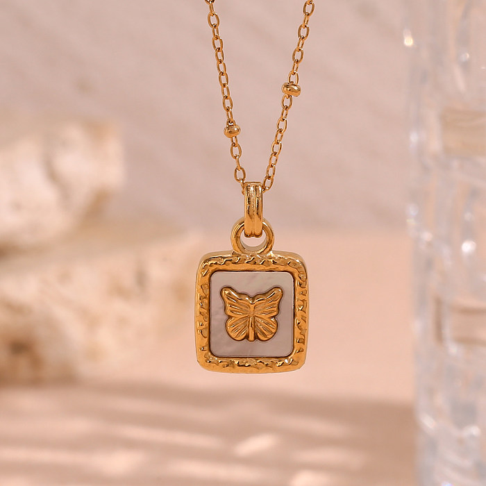 Basic Vintage Style Classic Style Butterfly Stainless Steel  Plating 18K Gold Plated Pendant Necklace