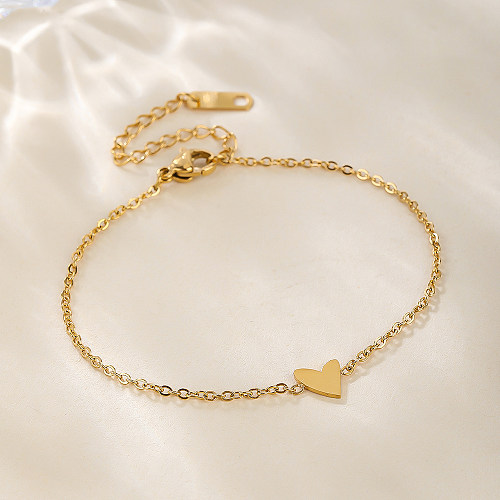 Venta al por mayor Estilo simple Forma de corazón Acero inoxidable Chapado en acero de titanio Pulseras chapadas en oro chapadas en oro de 18 quilates