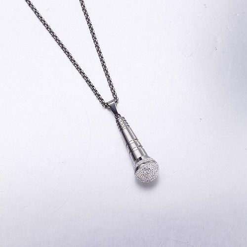 AliExpress Supply Wholesale European And American Fashion Creative Necklace Microphone Pendant Personality Diamond Stainless Steel Necklace