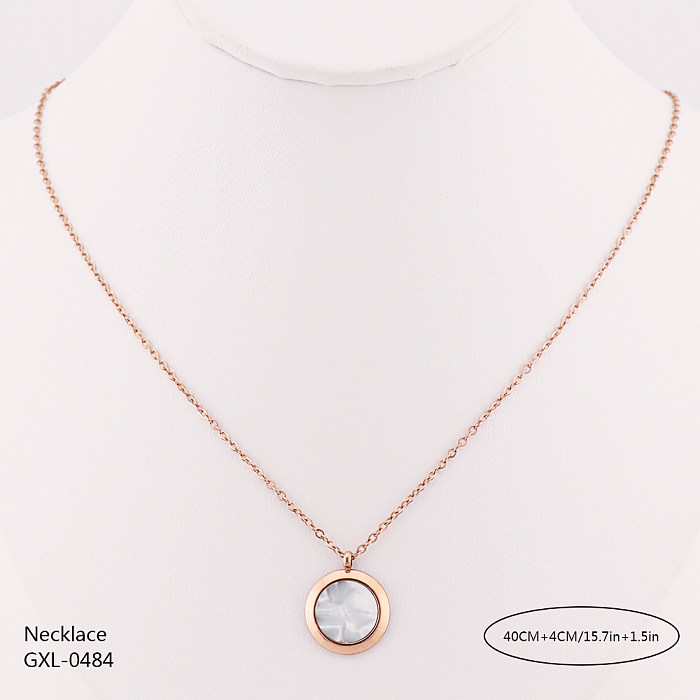 Casual Classic Style Round Stainless Steel  Plating Inlay Shell Rose Gold Plated Gold Plated Silver Plated Pendant Necklace