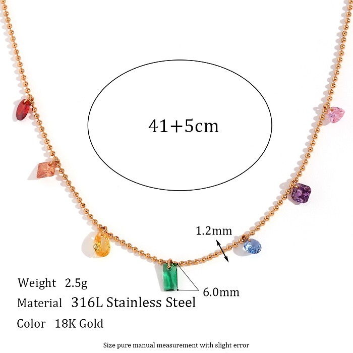Collier avec pendentif plaqué or 18 carats, style simple et doux, bloc de couleur, incrustation de placage en acier inoxydable, Zircon
