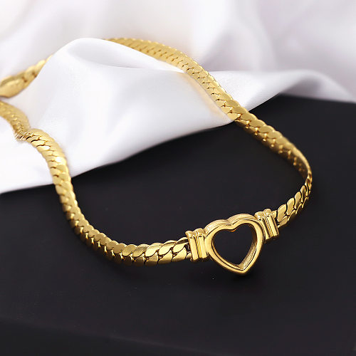 Simple Style Commute Heart Shape Stainless Steel Plating Hollow Out Necklace