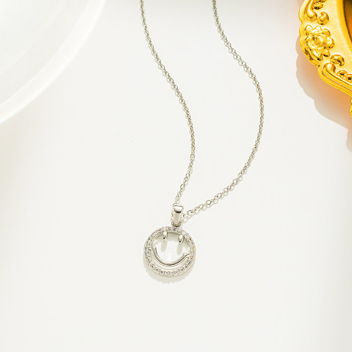 Cute Simple Style Smiley Face Stainless Steel Inlay Zircon Pendant Necklace