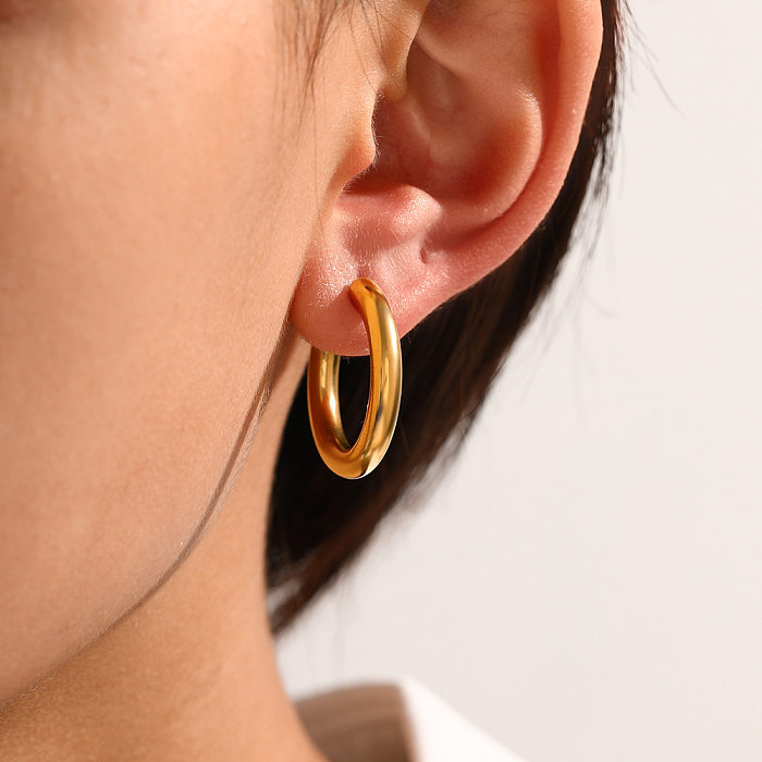 1 paire de boucles d'oreilles plaquées en acier inoxydable, Style Simple, couleur unie